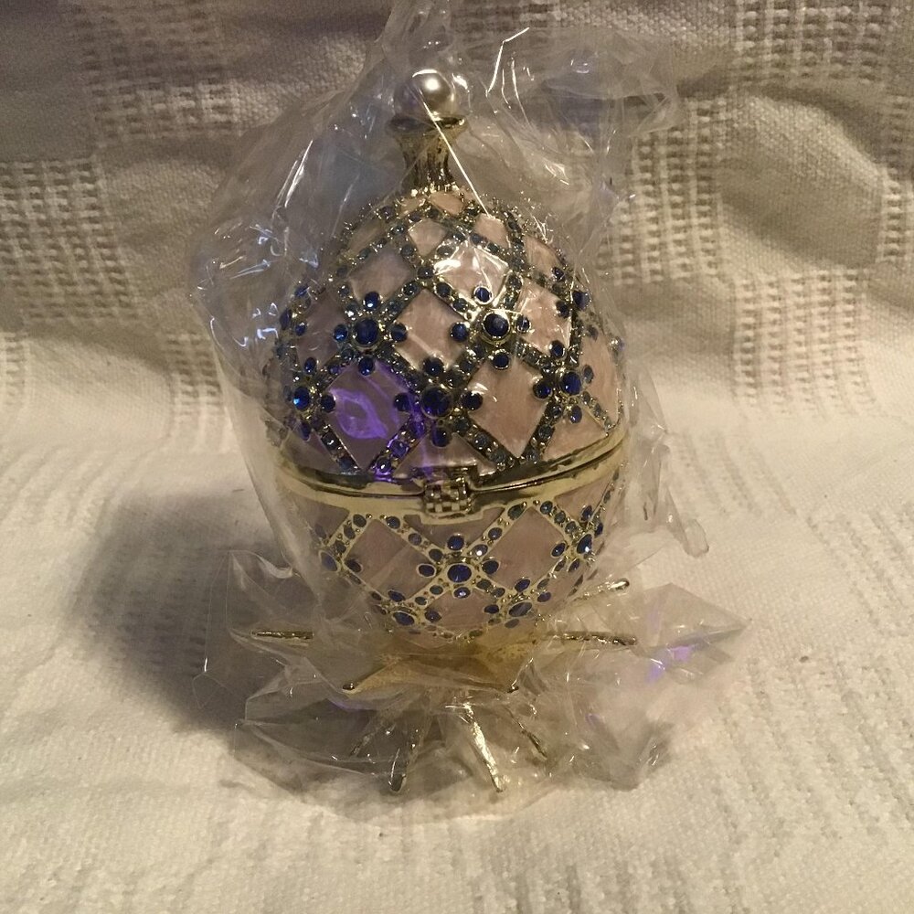 Keren Kopal Trinket Box (Pink Faberge Egg & Flower w/ Aust. Crystals E1972 new